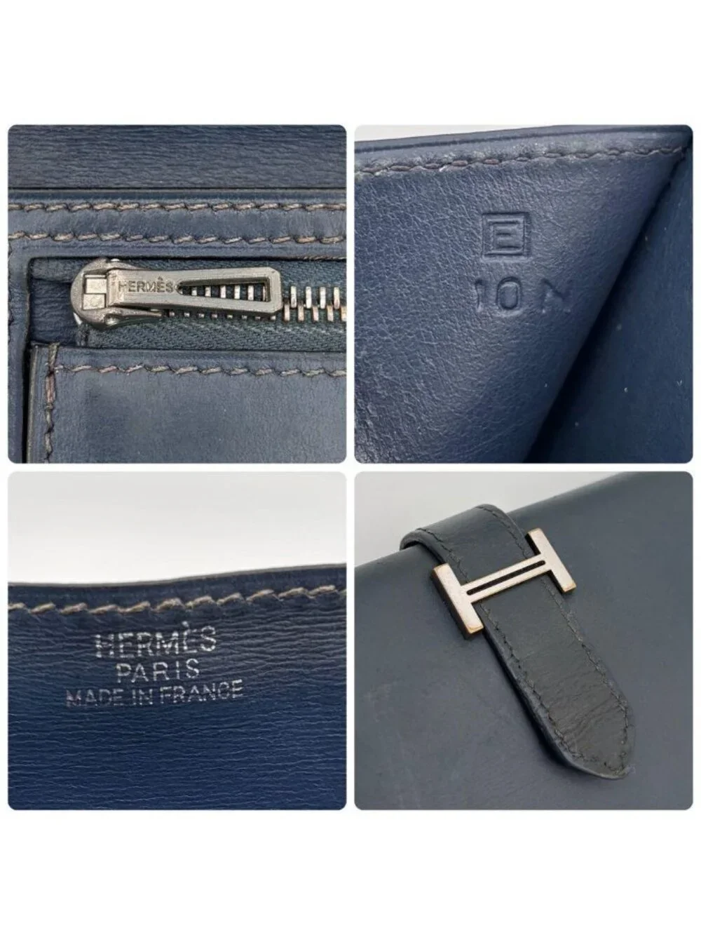 Hermes Bearn Classic Box Calf Navy Wallet Bifold